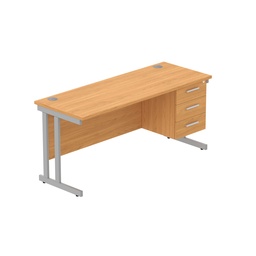 [COREBUNDU1660BCHSVFP3] Core|Double Upright|Rectangular Desk With 3 Drawer Fixed Pedestal|1600X600|Norwegian Beech-Silver