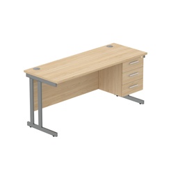 [COREBUNDU1660OKGRPFP3] Core|Double Upright|Rectangular Desk With 3 Drawer Fixed Pedestal|1600X600|Canadian Oak-Graphite