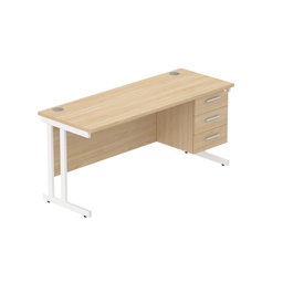 [COREBUNDU1660OKWHFP3] Core|Double Upright|Rectangular Desk With 3 Drawer Fixed Pedestal|1600X600|Canadian Oak-White