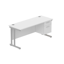 [COREBUNDU1660WHTSVFP2] Core|Double Upright|Rectangular Desk With 2 Drawer Fixed Pedestal|1600X600|Arctic White-Silver