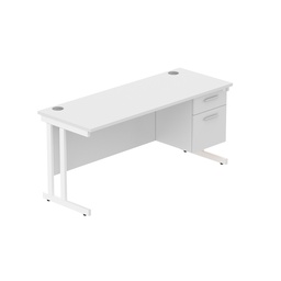 [COREBUNDU1660WHTWHFP2] Core|Double Upright|Rectangular Desk With 2 Drawer Fixed Pedestal|1600X600|Arctic White-White