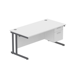 [COREBUNDU1680WHTGRPFP2] Core|Double Upright|Rectangular Desk With 2 Drawer Fixed Pedestal|1600X800|Arctic White-Graphite