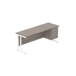 [COREBUNDU1860GOAKWHFP2] Office Rectangular Desk With Steel Double Upright Cantilever Legs + 2 Draw Fixed Pedestal  (Fsc) | 1800X600 | Alaskan Grey Oak/White