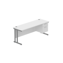 [COREBUNDU1860WHTGRPFP2] Office Rectangular Desk With Steel Double Upright Cantilever Legs + 2 Draw Fixed Pedestal  (Fsc) | 1800X600 | Arctic White/Graphite