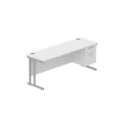 [COREBUNDU1860WHTSVFP2] Office Rectangular Desk With Steel Double Upright Cantilever Legs + 2 Draw Fixed Pedestal  (Fsc) | 1800X600 | Arctic White/Silver