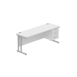 [COREBUNDU1860WHTSVFP3] Office Rectangular Desk With Steel Double Upright Cantilever Legs + 3 Draw Fixed Pedestal  (Fsc) | 1800X600 | Arctic White/Silver