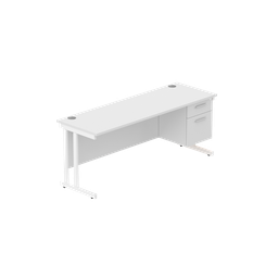 [COREBUNDU1860WHTWHFP2] Office Rectangular Desk With Steel Double Upright Cantilever Legs + 2 Draw Fixed Pedestal  (Fsc) | 1800X600 | Arctic White/White