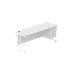 [COREBUNDU1860WHTWHFP3] Office Rectangular Desk With Steel Double Upright Cantilever Legs + 3 Draw Fixed Pedestal  (Fsc) | 1800X600 | Arctic White/White