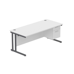 [COREBUNDU1880WHTGRPFP2] Core|Double Upright|Rectangular Desk With 2 Drawer Fixed Pedestal|1800X800|Arctic White-Graphite