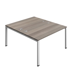 [SYN1480CPGPLGOSV2P] Synergy|2P Bench Desk|Cable Ports|Goal Post|1400X800|Grey Oak-Silver