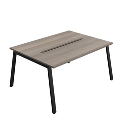 [SYN1670COAFRGOBK2P] Synergy|2P Bench Desk|Cut Out|A-Frame|1600X700|Grey Oak-Black