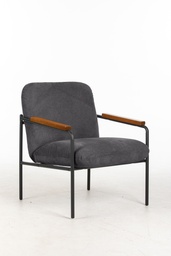 [OF0714GR] Settle Reception Chair  Black Wire Frame  Dark Brown Wooden Arm Pads  Grey Fabric
