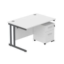 [COREBUNDU1280WHTGRP2] Core|Double Upright|Rectangular Desk With 2 Drawer Mobile Under Desk Pedestal (Fsc)|1200X800|Arctic White-Graphite