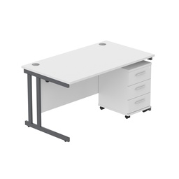 [COREBUNDU1480WHTGRP3] Core|Double Upright|Rectangular Desk With 3 Drawer Mobile Under Desk Pedestal (Fsc)|1400X800|Arctic White-Graphite