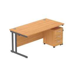 [COREBUNDU1680BCHGRP3] Core|Double Upright|Rectangular Desk With 3 Drawer Mobile Under Desk Pedestal|1600X800|Norwegian Beech-Graphite