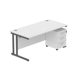 [COREBUNDU1680WHTGRP3] Core|Double Upright|Rectangular Desk With 3 Drawer Mobile Under Desk Pedestal|1600X800|Arctic White-Graphite