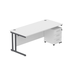 [COREBUNDU1880WHTGRP3] Core|Double Upright|Rectangular Desk With 3 Drawer Mobile Under Desk Pedestal|1800X800|Arctic White-Graphite