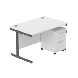 [COREBUNSU1280WHTGRP2] Core|Single Upright|Rectangular Desk With 2 Drawer Mobile Under Desk Pedestal|1200X800|Arctic White-Graphite