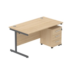 [COREBUNSU1480OKGRP3] Core|Single Upright|Rectangular Desk With 3 Drawer Mobile Under Desk Pedestal|1400X800|Canadian Oak-Graphite