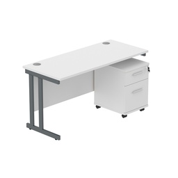 [COREBUNDU1460WHTGRP2] Core|Double Upright|Rectangular Desk With 2 Drawer Mobile Under Desk Pedestal|1400X600|Arctic White-Graphite