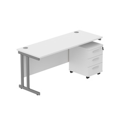 [COREBUNDU1660WHTGRP3] Core|Double Upright|Rectangular Desk With 3 Drawer Mobile Under Desk Pedestal|1600X600|Arctic White-Graphite