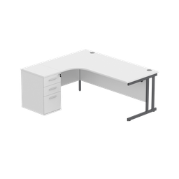 [COREBUNDU1812LWHTGRP] Double Upright Left Hand Radial Desk + Desk High Pedestal (fsc) | 600Mm Deep Pedestal | 1800X1200 | Arctic White/Graphite