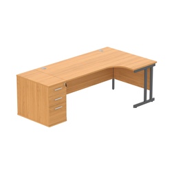 [COREBUNDU1812RBCHGRP] Double Upright Right Hand Radial Desk + Desk High Pedestal (fsc) | 600Mm Deep Pedestal | 1800X1200 | Norwegian Beech/Graphite