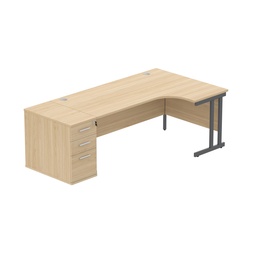 [COREBUNDU1812ROKGRP] Double Upright Right Hand Radial Desk + Desk High Pedestal (fsc) | 600Mm Deep Pedestal | 1800X1200 | Canadian Oak/Graphite