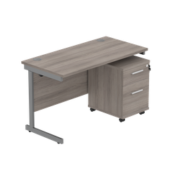 [COREBUNSU1260GOAKGRP2] Single Upright Rectangular Desk + 2 Drawer Mobile Under Desk Pedestal (fsc) | 1200 X 600 | Alaskan Grey Oak/Graphite