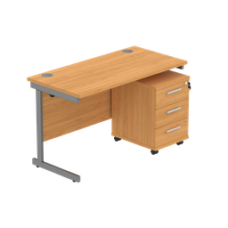 [COREBUNSU1260BCHGRP3] Single Upright Rectangular Desk + 3 Drawer Mobile Under Desk Pedestal (fsc) | 1200 X 600 | Norwegian Beech/Graphite