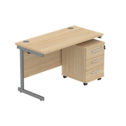 [COREBUNSU1260OKGRP3] Single Upright Rectangular Desk + 3 Drawer Mobile Under Desk Pedestal (fsc) | 1200 X 600 | Canadian Oak/Graphite