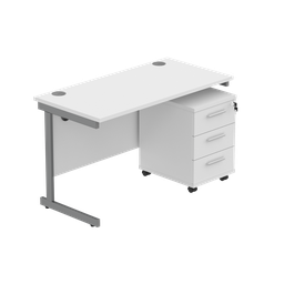 [COREBUNSU1260WHTGRP3] Single Upright Rectangular Desk + 3 Drawer Mobile Under Desk Pedestal (fsc) | 1200 X 600 | Arctic White/Graphite
