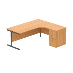 [COREBUNSU1812RBCHGRP] Single Upright Right Hand Radial Desk + Desk High Pedestal (fsc) | 600Mm Deep Pedestal | 1800 X 1200 | Norwegian Beech/Graphite