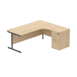 [COREBUNSU1812ROKGRP] Single Upright Right Hand Radial Desk + Desk High Pedestal (fsc) | 600Mm Deep Pedestal | 1800 X 1200 | Canadian Oak/Graphite