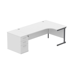 [COREBUNSU1812RWHTGRP] Single Upright Right Hand Radial Desk + Desk High Pedestal (fsc) | 600Mm Deep Pedestal | 1800 X 1200 | Arctic White/Graphite