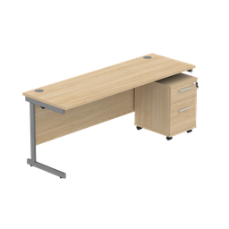 [COREBUNSU1860OKGRP2] Single Upright Rectangular Desk + 2 Drawer Mobile Under Desk Pedestal (fsc) | 1800 X 600 | Canadian Oak/Graphite