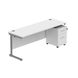 [COREBUNSU1860WHTGRP2] Single Upright Rectangular Desk + 2 Drawer Mobile Under Desk Pedestal (fsc) | 1800 X 600 | Arctic White/Graphite