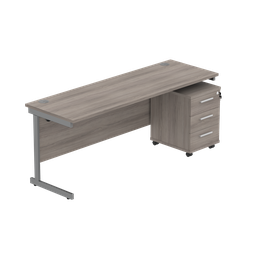 [COREBUNSU1860GOAKGRP3] Single Upright Rectangular Desk + 3 Drawer Mobile Under Desk Pedestal (FSC) | 1800 X 600 | Alaskan Grey Oak/Graphite