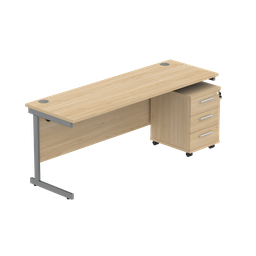 [COREBUNSU1860OKGRP3] Single Upright Rectangular Desk + 3 Drawer Mobile Under Desk Pedestal (FSC) | 1800 X 600 | Canadian Oak/Graphite