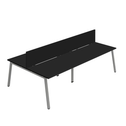 [SYN1480COAFRBKSVSCBK4P] Synergy 4P Bench Desk|1400X800mm|A-Frame|Black/Silver|Black Screen