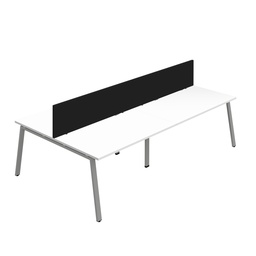 [SYN1480COAFRWHSVSCBK4P] Synergy 4P Bench Desk|1400X800mm|A-Frame|White/Silver|Black Screen