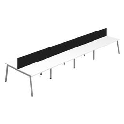 [SYN1280COAFRWHSVSCBK8P] Synergy 8P Bench Desk|1200X800mm|A-Frame|White/Silver|Black Screen