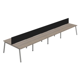 [SYN1680COAFRGOSVSCBK8P] Synergy 8P Bench Desk|1600X800mm|A-Frame|GreyOak/Silver|Black Screen