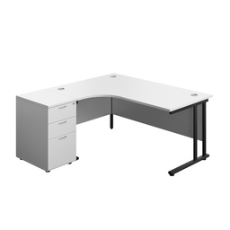 [TWU1612BUNLWHBK] Twin Upright Left Hand Radial Desk + Desk High 3 Drawer Pedestal (FSC) | 1600X1200 | 600mm Deep Pedestal | White/Black