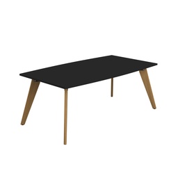 [ZPLA2010BBK] PLATEAU 2000 X 1000 BARREL TABLE - BLACK WITH OAK LEGS