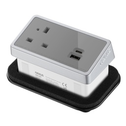 [NEX103S1G-01] In-Desk Power Module 1X 240V Uk Socket, 30W Usb-C, 27W Usb-A Silver Housing Grey Veneer